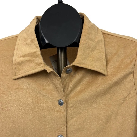 1990s NWT Jordache Tan Faux Suede Button Up Blouse Shirt / Women’s XL - Picture 2 of 5